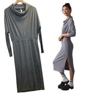 Anthropologie Arabella Daily Practice Gray Cowl Neck Midi Dolman Slit Dress Med